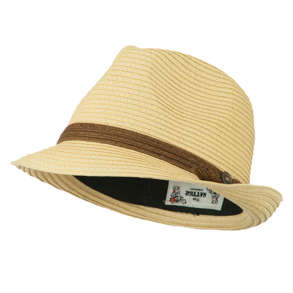 Thin Band with Button Straw Fedora - Brown OSFM