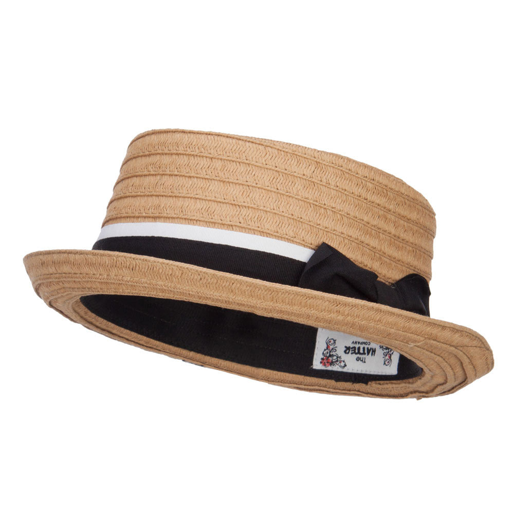 Ribbon Band Boater Pork Pie Hat - Brown OSFM