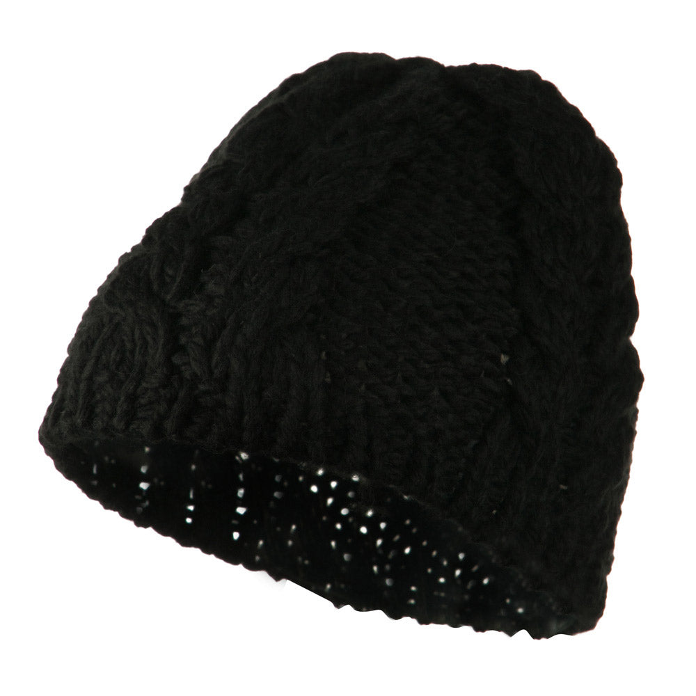 Thick Cable Knit Beanie Cap - Black OSFM