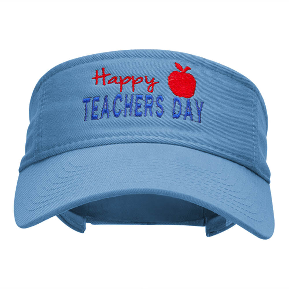 Happy Teachers Day Embroidered Cotton Twill Washed Visor - Lt Blue OSFM