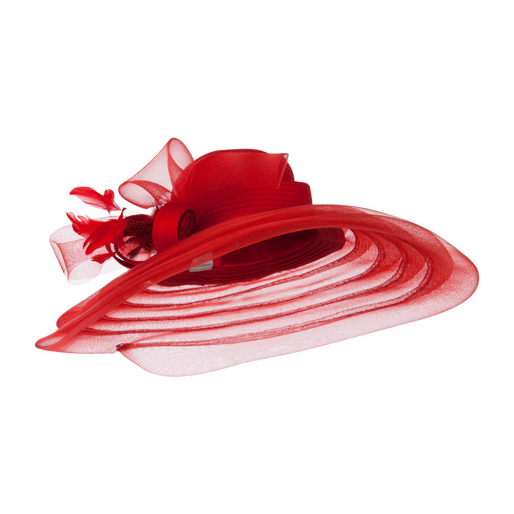 Taffeta Braid Horse Hair Organza Hat - Red OSFM