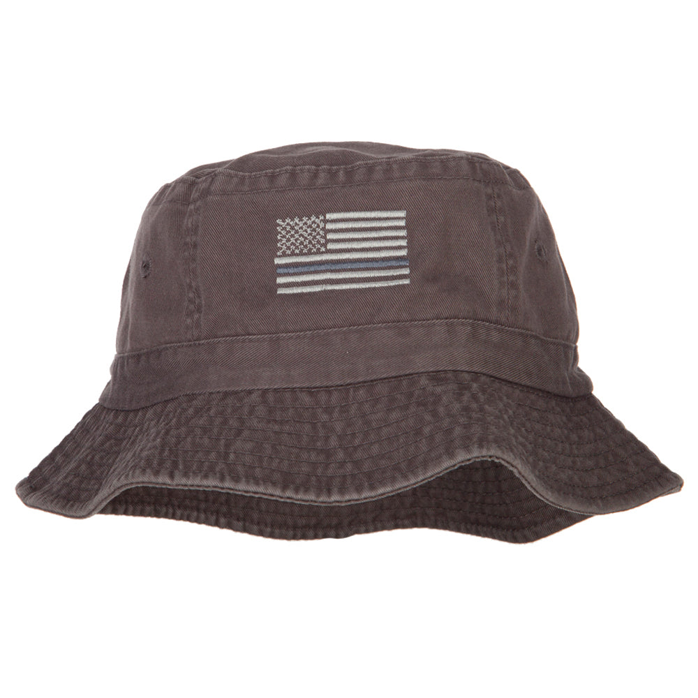 Thin Grey Line USA Flag Embroidered Bucket Hat - Charcoal OSFM