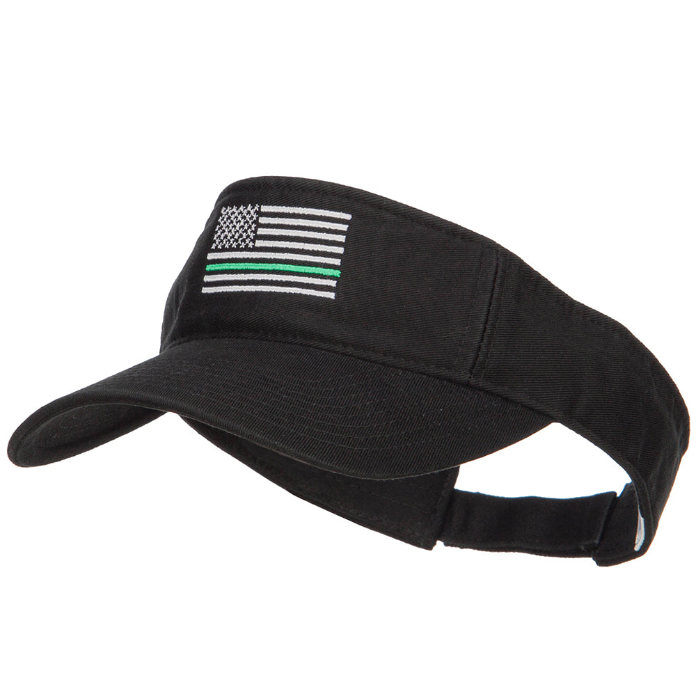 Thin Green Line USA Flag Embroidered Washed Visor - Black OSFM