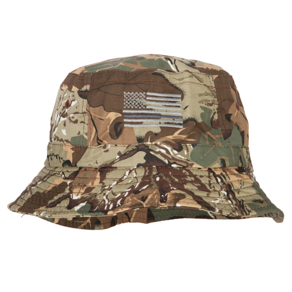 Thin Grey Line USA Flag Embroidered Bucket Hat - Leaf Camo OSFM