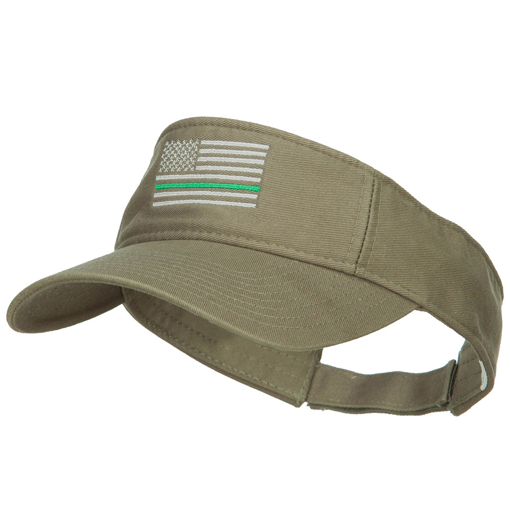 Thin Green Line USA Flag Embroidered Washed Visor - Olive OSFM