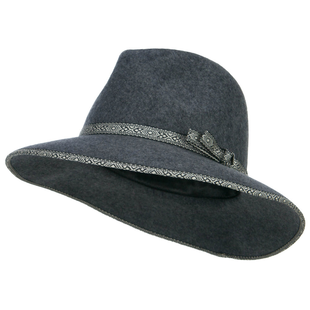 Women&#039;s Tribal Trim Wool Fedora - Grey OSFM