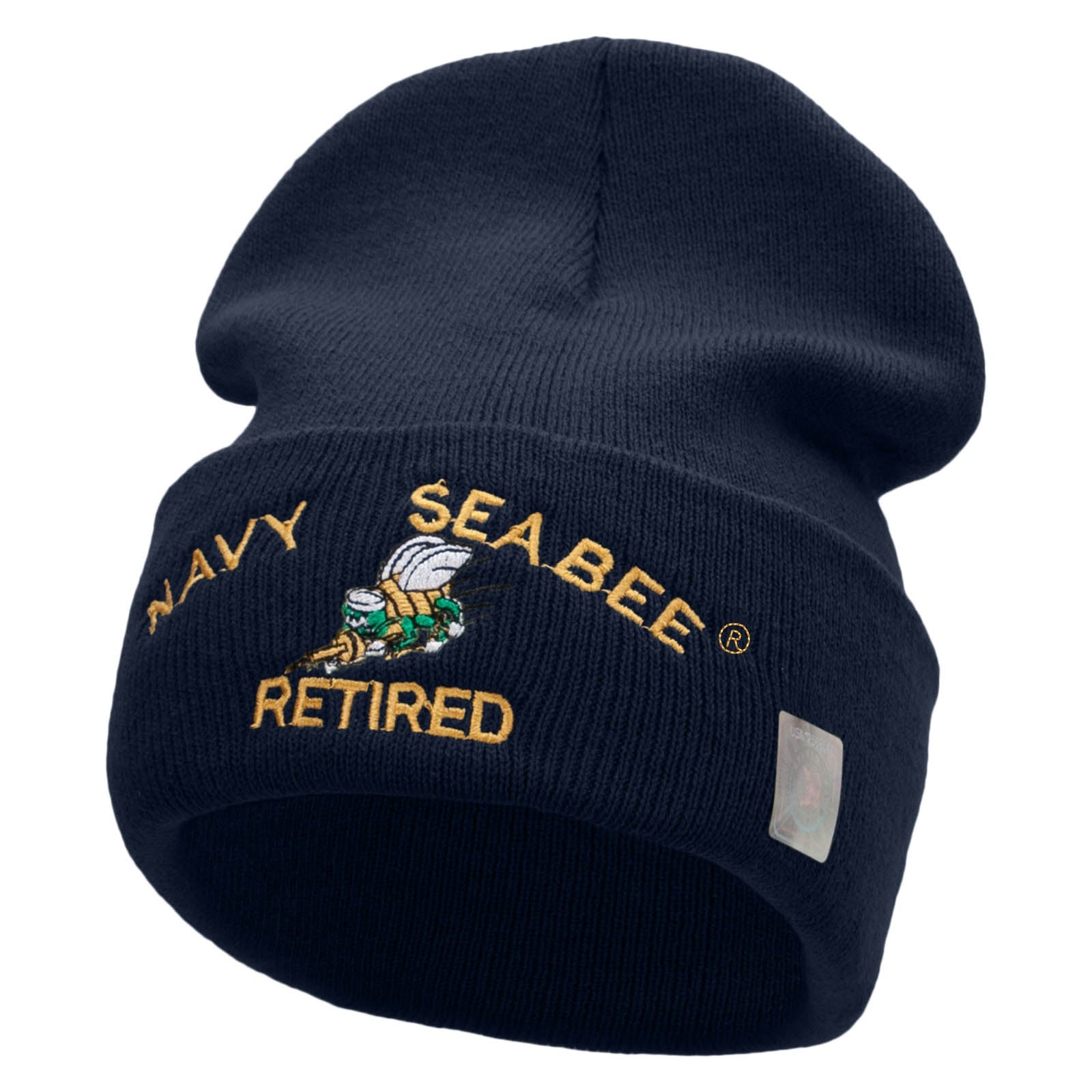 Licensed US Navy Seabee Retired Military Embroidered Long Beanie Made in USA - Navy OSFM