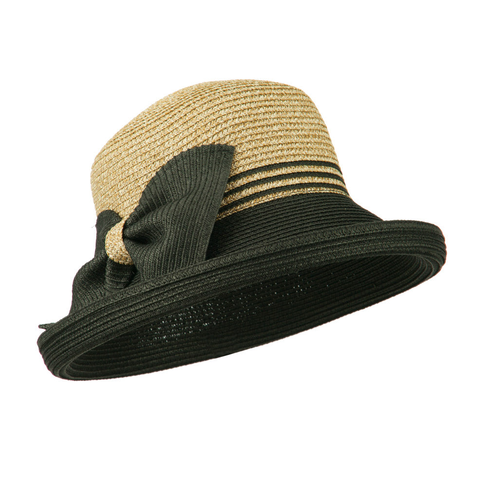 Two Tone Rolled Up Brim Sun Hat - Black OSFM