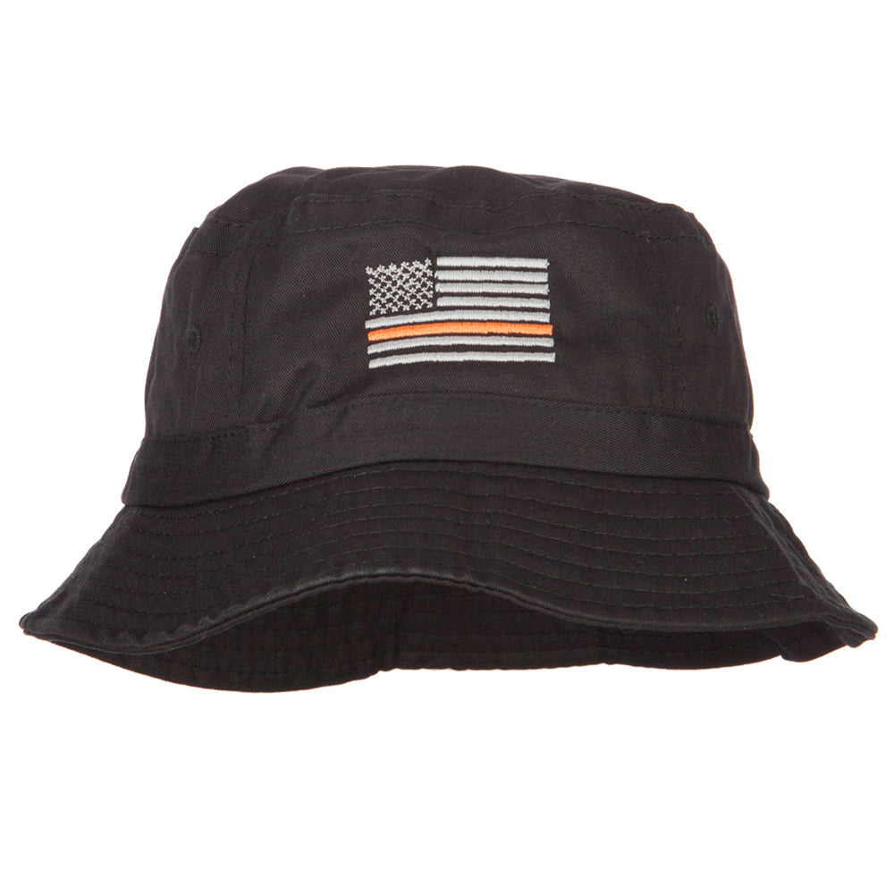 Thin Orange Line USA Flag Embroidered Bucket Hat - Black OSFM