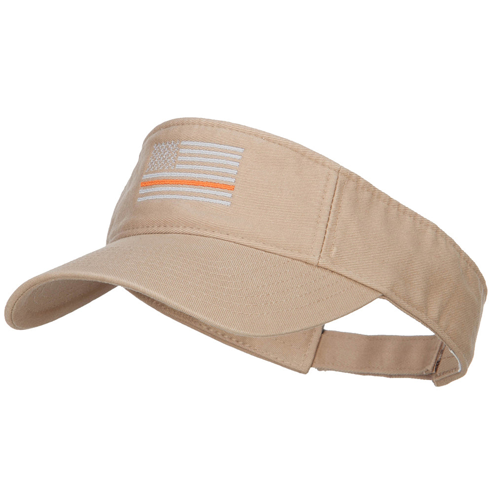 Thin Orange Line American Flag Embroidered Visor - Khaki OSFM