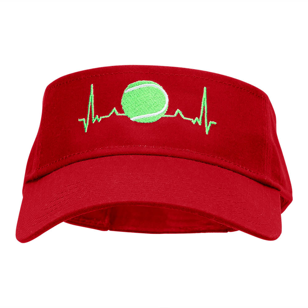 Tennis Ball Pulse Embroidered Cotton Twill Visor - Red OSFM