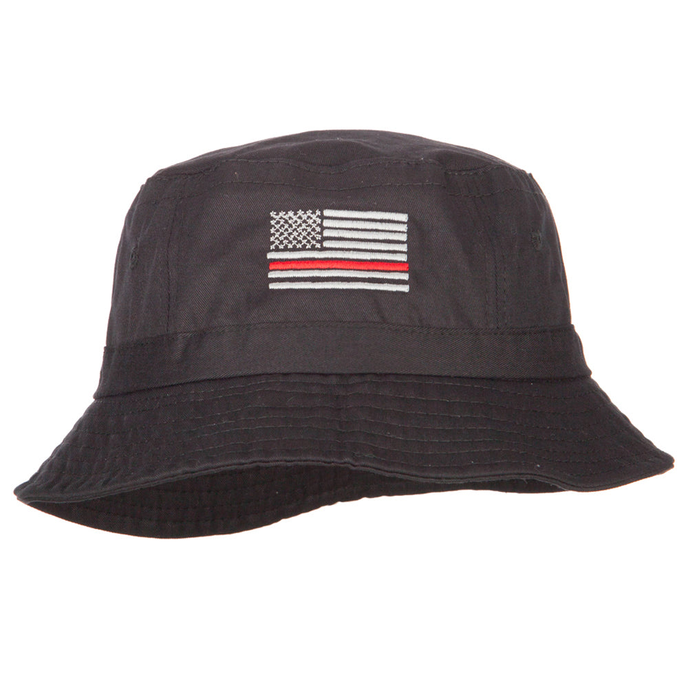 Thin Red Line USA Flag Embroidered Bucket Hat - Black OSFM