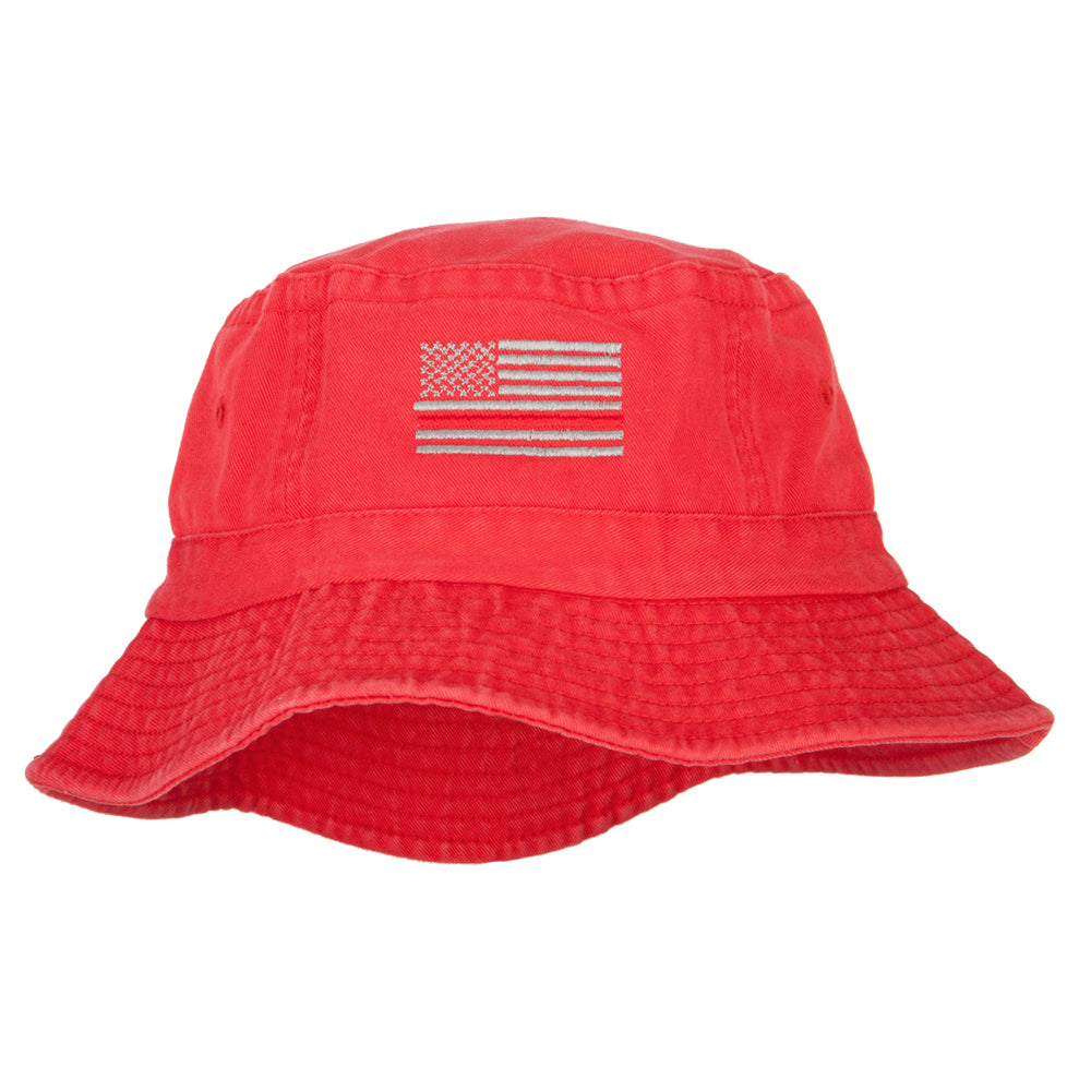 Thin Red Line USA Flag Embroidered Bucket Hat - Red OSFM