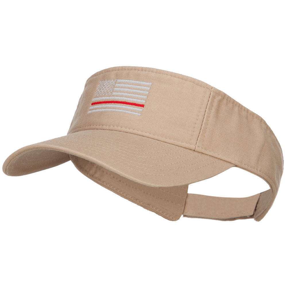 Thin Red Line American Flag Embroidered Washed Visor - Khaki OSFM