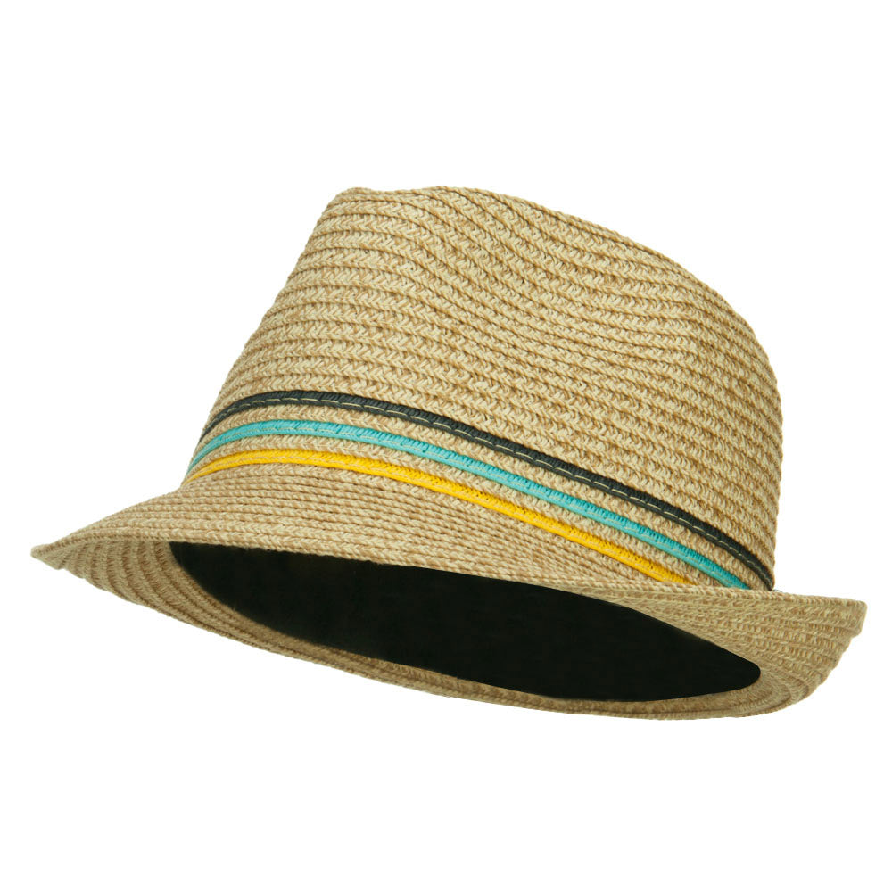 Herringbone Paper Straw Braid Fedora - Tan OSFM