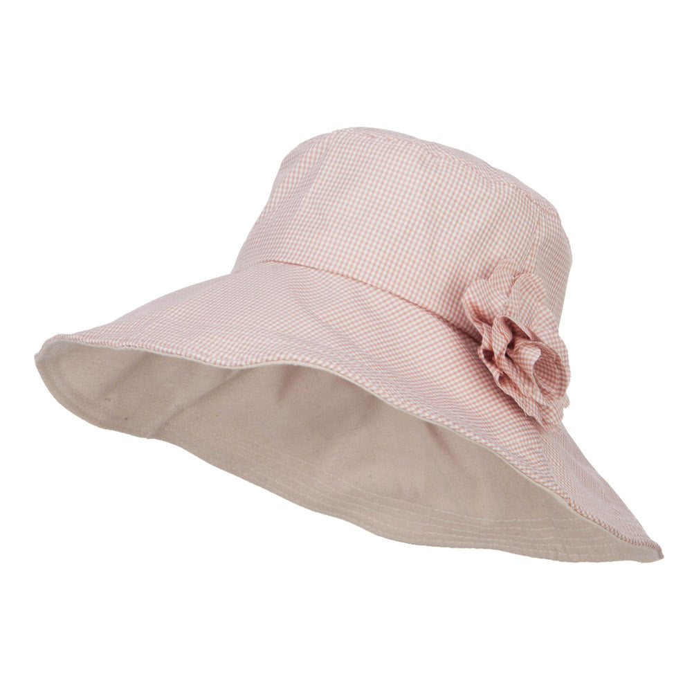 Checked Flower Accent Crushable Hat - Pink OSFM