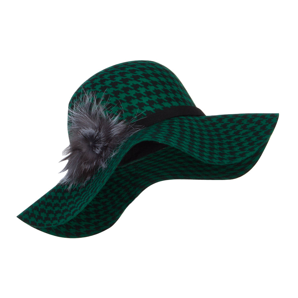 Houndstooth Wool Fur Trim Hat - Green OSFM