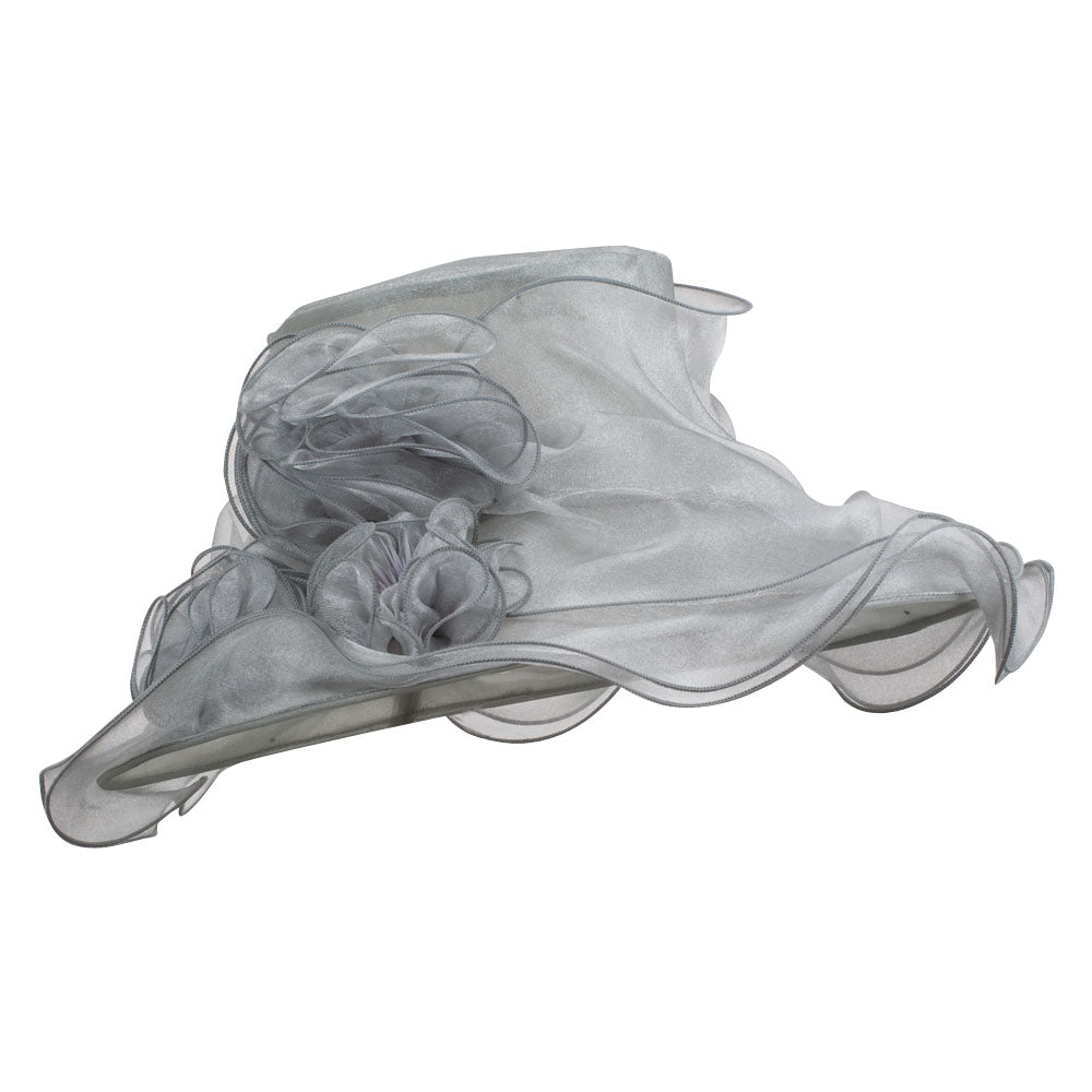 Two Tone Ruffle Accent Organza Hat - Grey OSFM