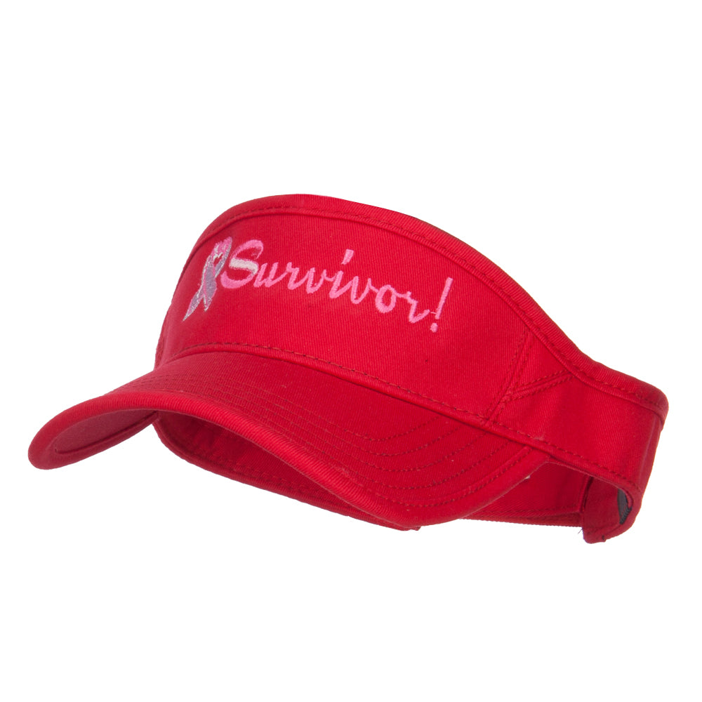 Ribbon Survivor Embroidered Cotton Twill Visor - Red OSFM