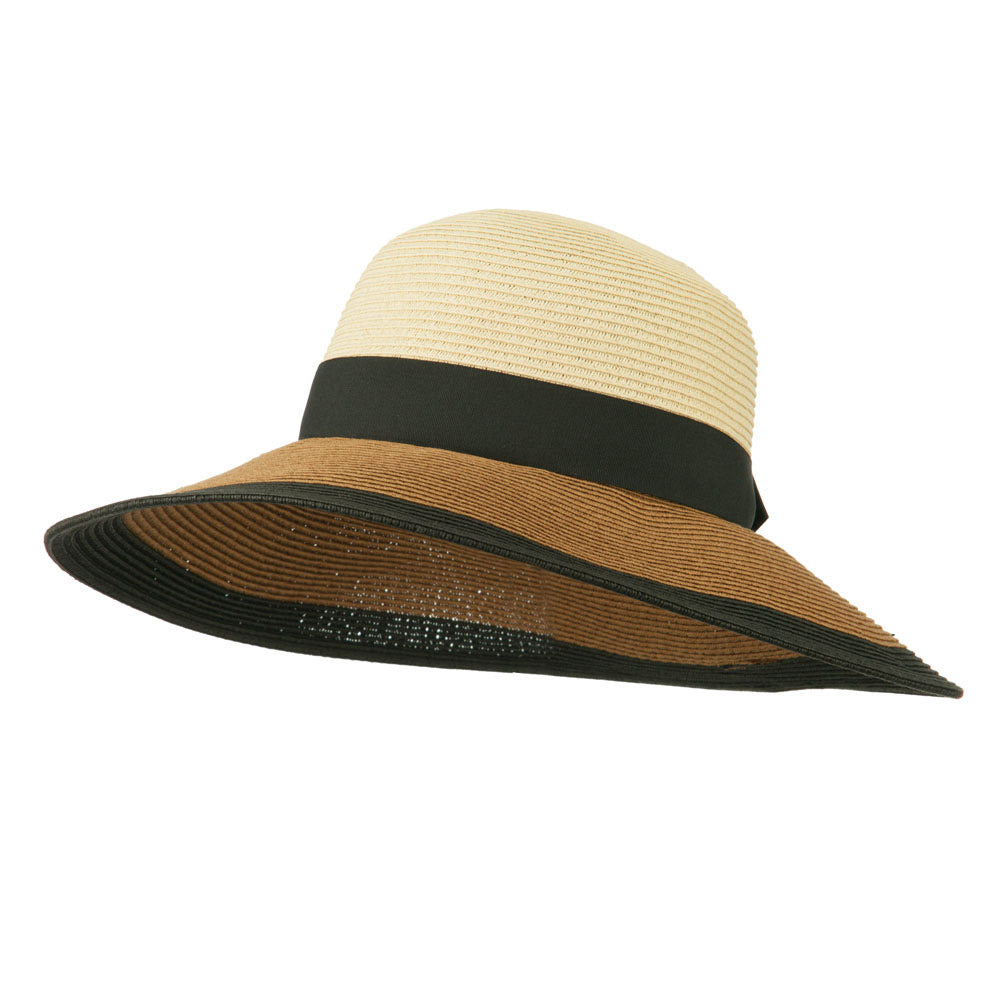 UPF 50+ Wide Brim Grosgrain Ribbon Sun Hat - Beige OSFM