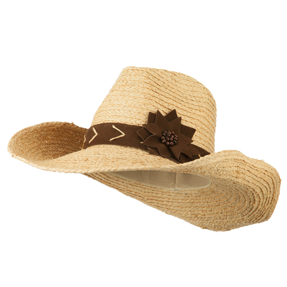 Raffia Suede Flower Cowboy Hat - Natural OSFM