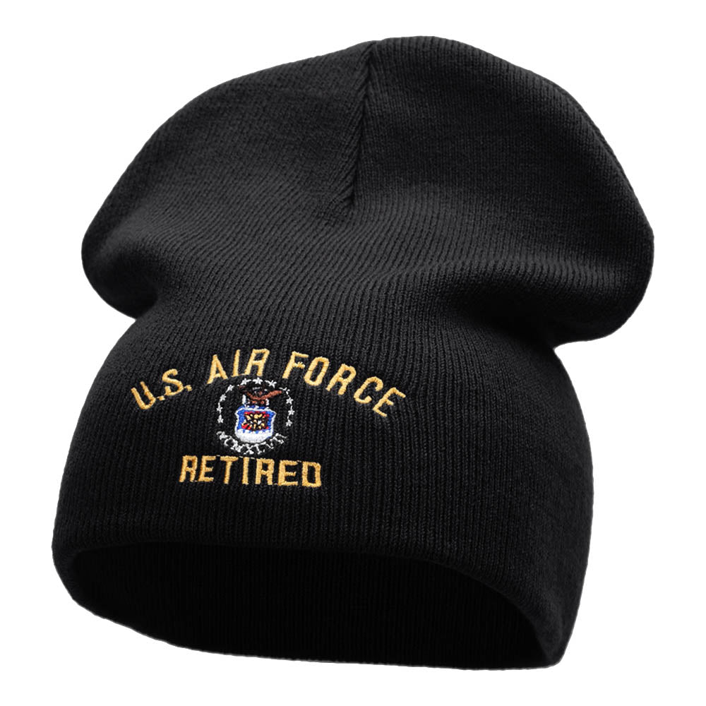 U.S. Air Force Retired Embroidered 8 Inch Short Beanie Made In USA - Black OSFM