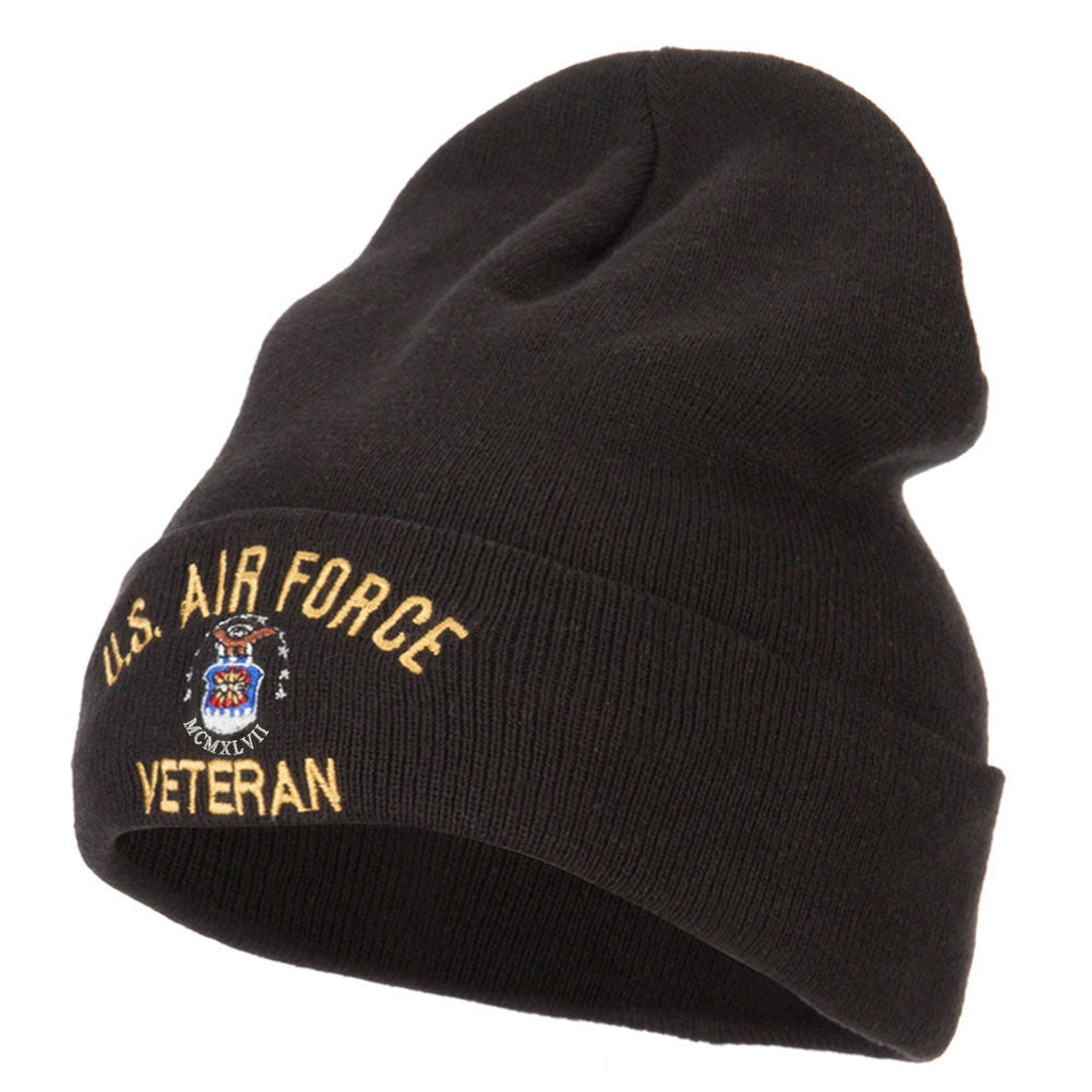 US Air Force Veteran Embroidered Big Size Long Beanie - Black XL-3XL