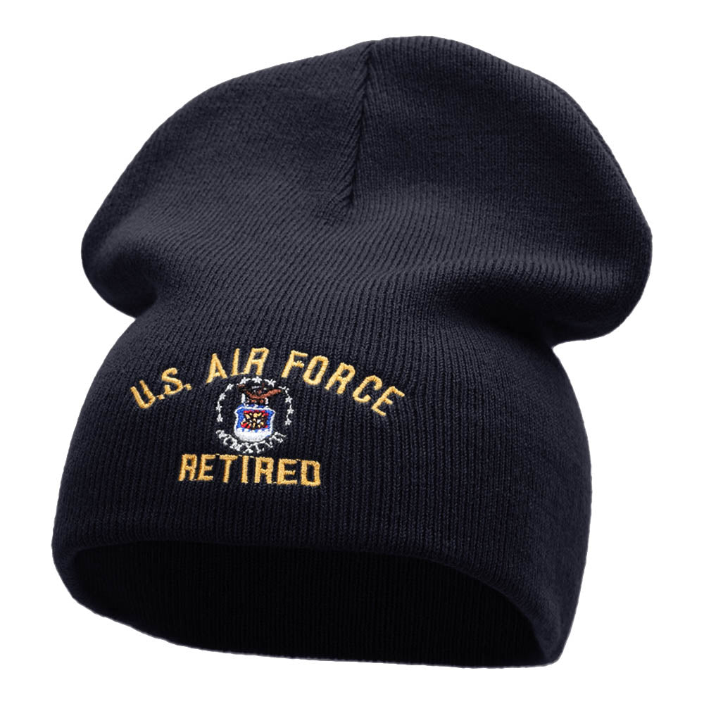 U.S. Air Force Retired Embroidered 8 Inch Short Beanie Made In USA - Navy OSFM