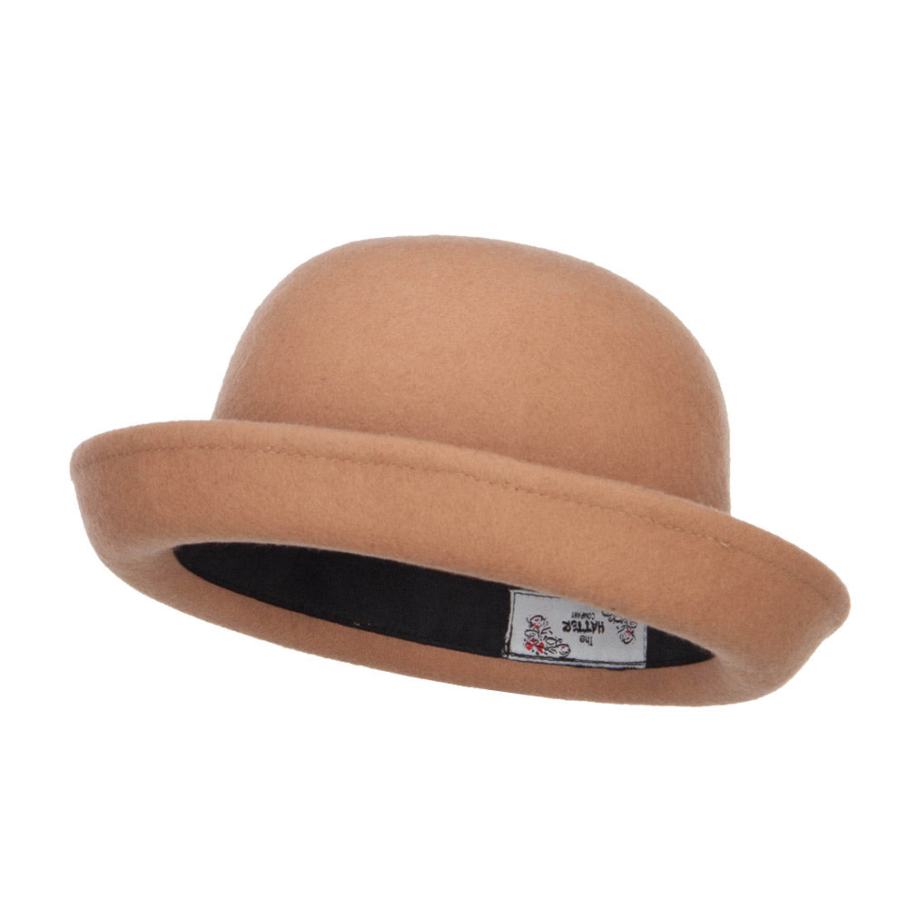 Wool Felt Upturn Brim Bowler Hat - Tan OSFM