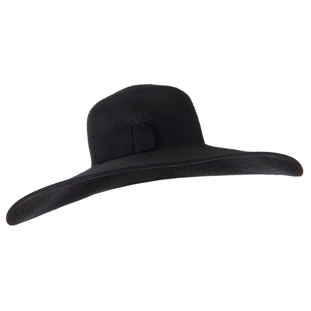 UPF 50+ Black Ribbon Wide Flat Brim Hat - Black OSFM