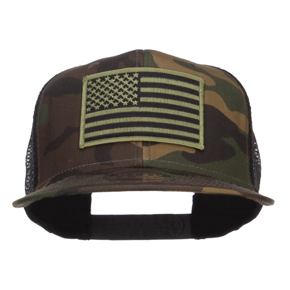 Subdued American Flag Patched Camo Snapback - Camo Black OSFM