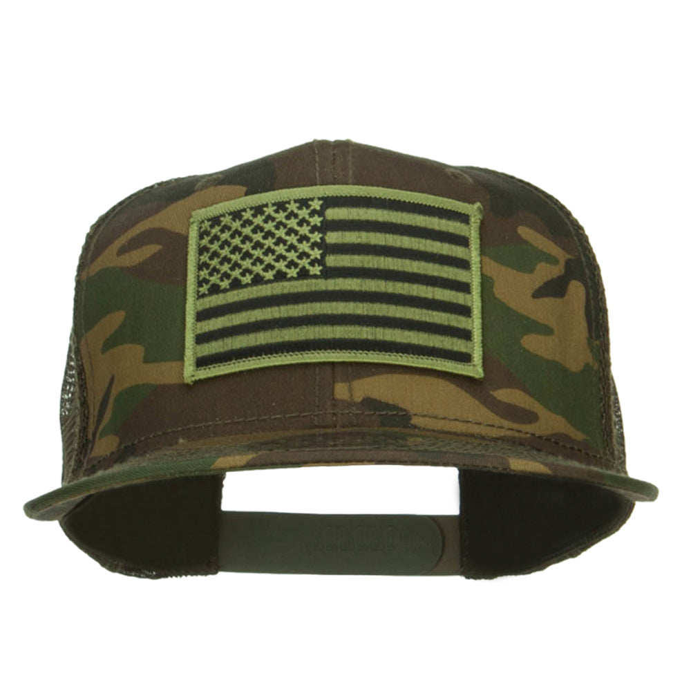 Subdued American Flag Patched Camo Snapback - Camo Olive OSFM