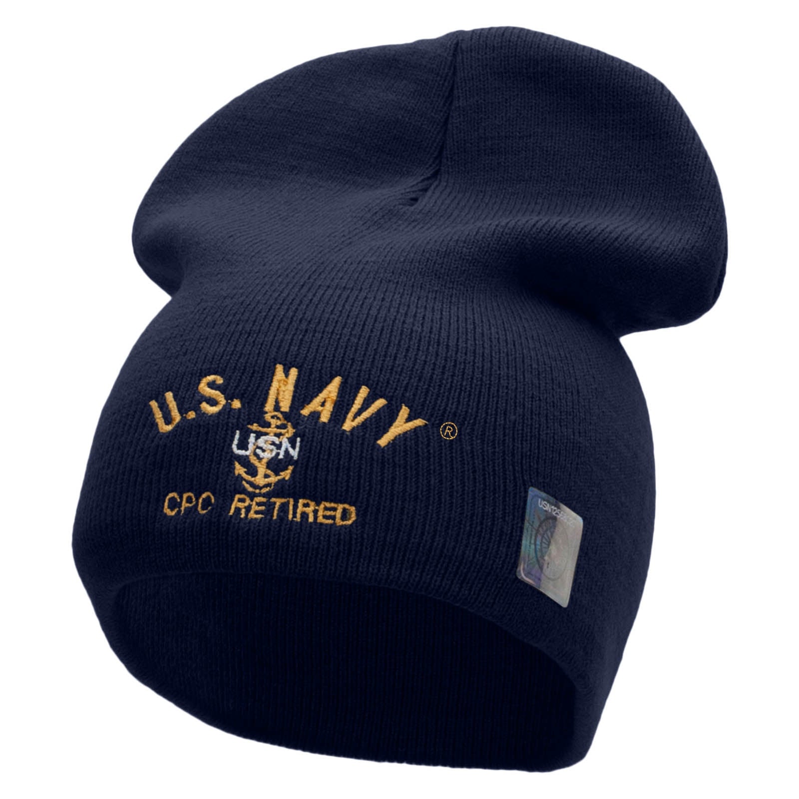 Licensed US Navy CPO Retired Embroidered Short Beanie Made in USA - Navy OSFM