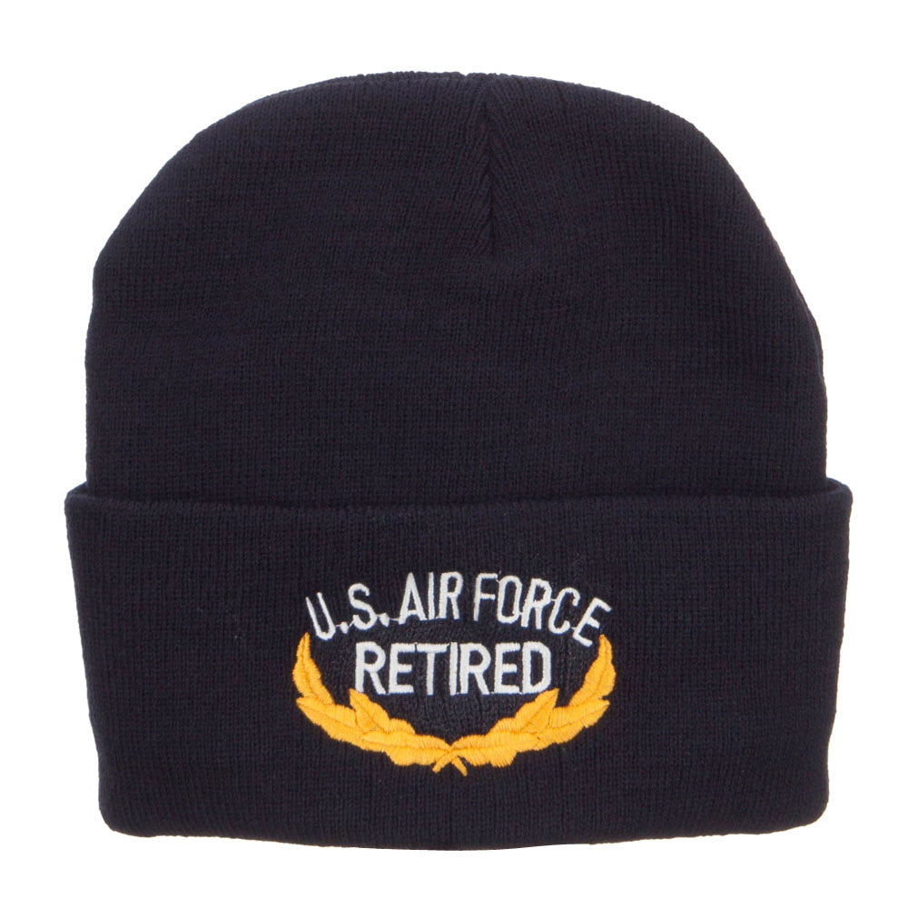 US Air Force Retired Emblem Embroidered Long Beanie - Navy OSFM
