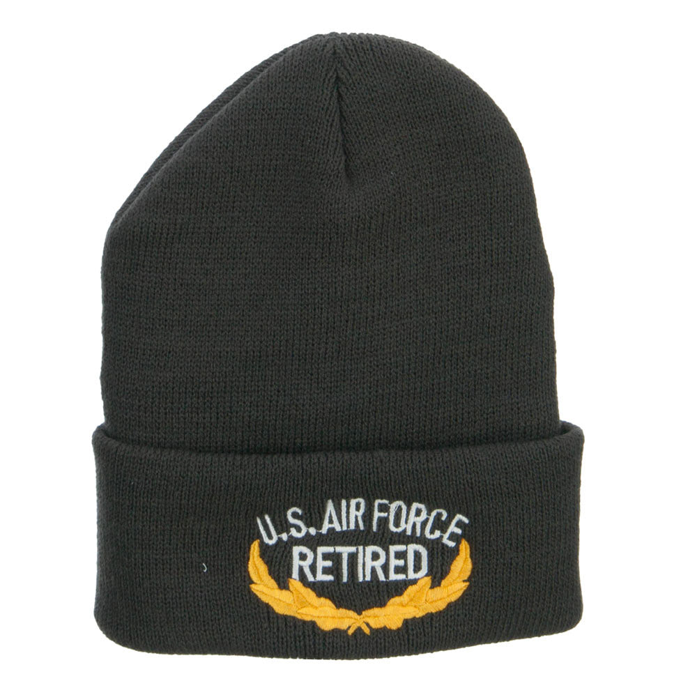 US Air Force Retired Emblem Embroidered Long Beanie - Dk Grey OSFM