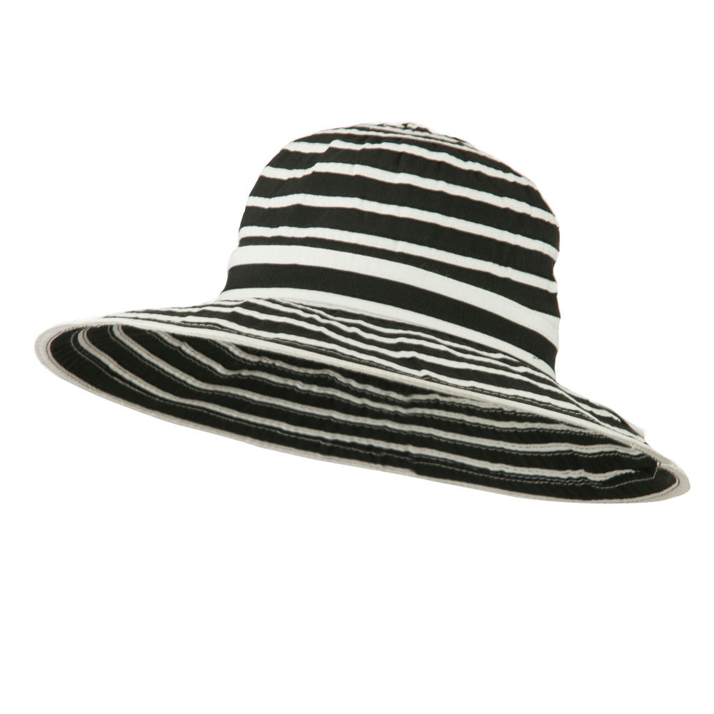 UPF 40+ Striped Crushable Sun Hat - Black White OSFM