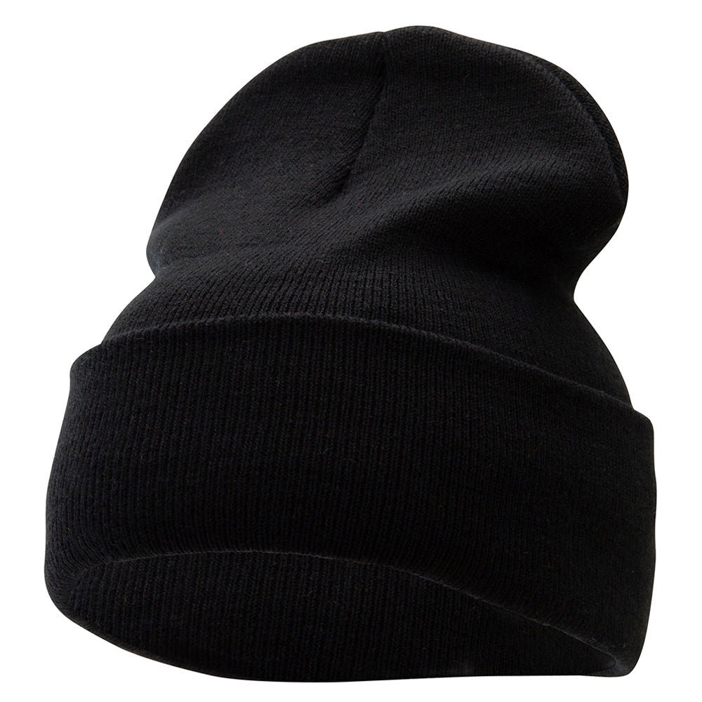 12 Inch Solid Knit Cuff Long Beanie - Black OSFM