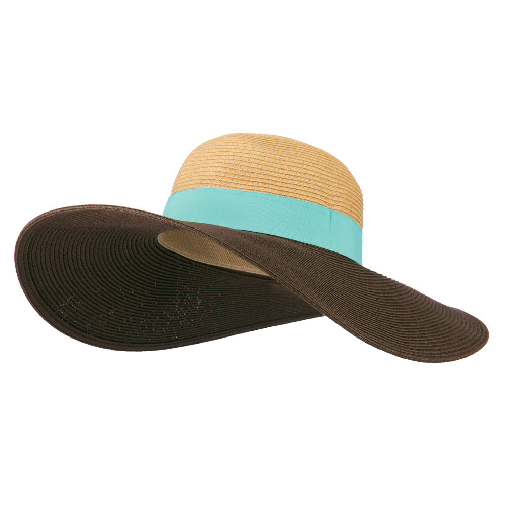 UPF 50+ Color Band Wide Brim Hat - Aqua OSFM