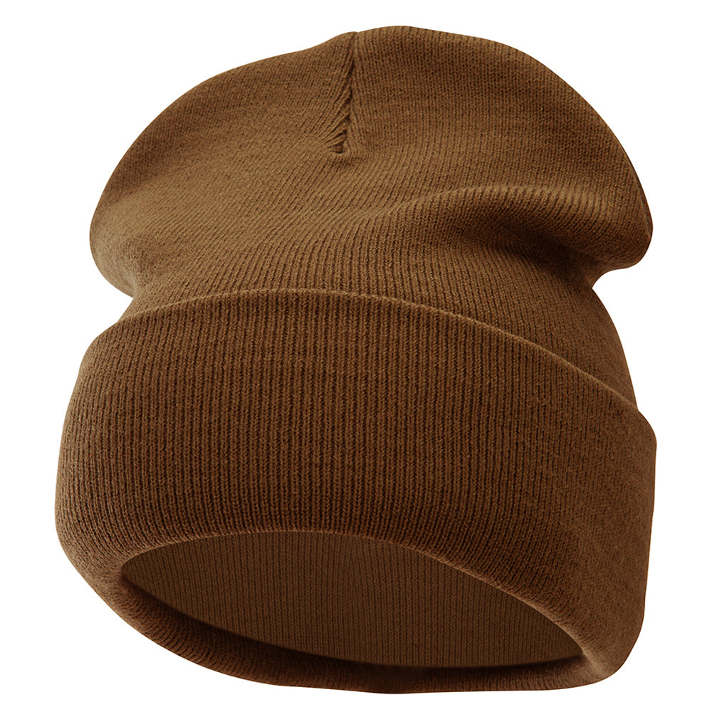 12 Inch Solid Knit Cuff Long Beanie - Coyote Brown OSFM