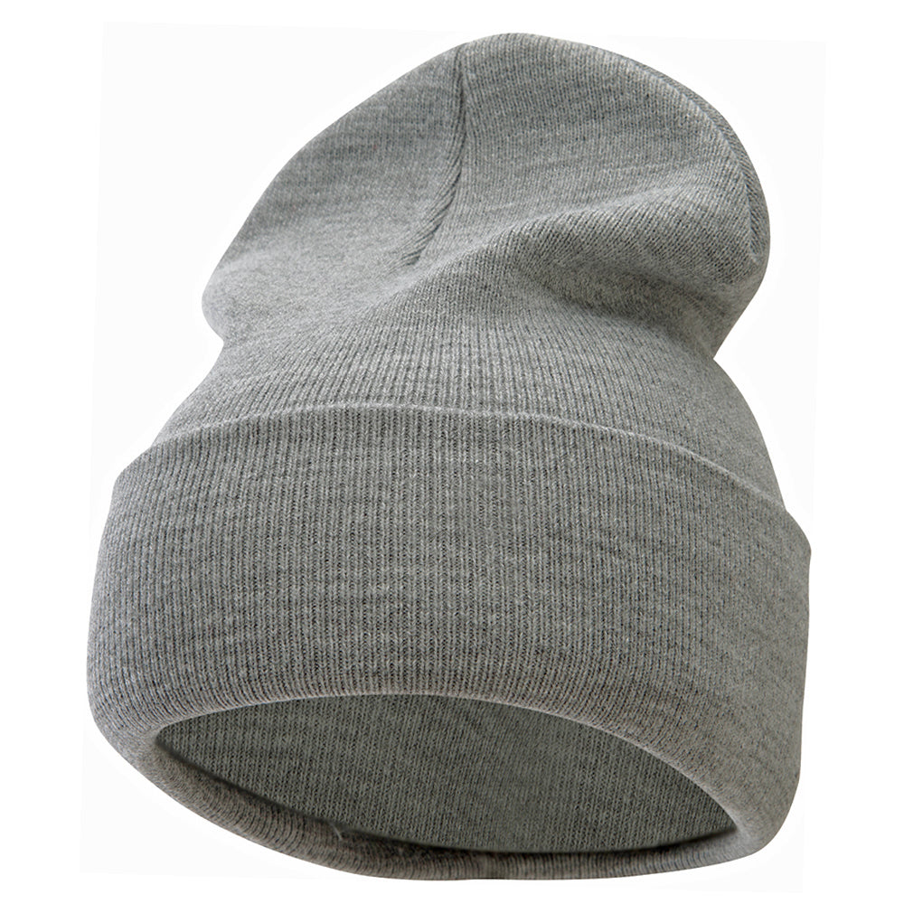 12 Inch Solid Knit Cuff Long Beanie - Dark Ash OSFM