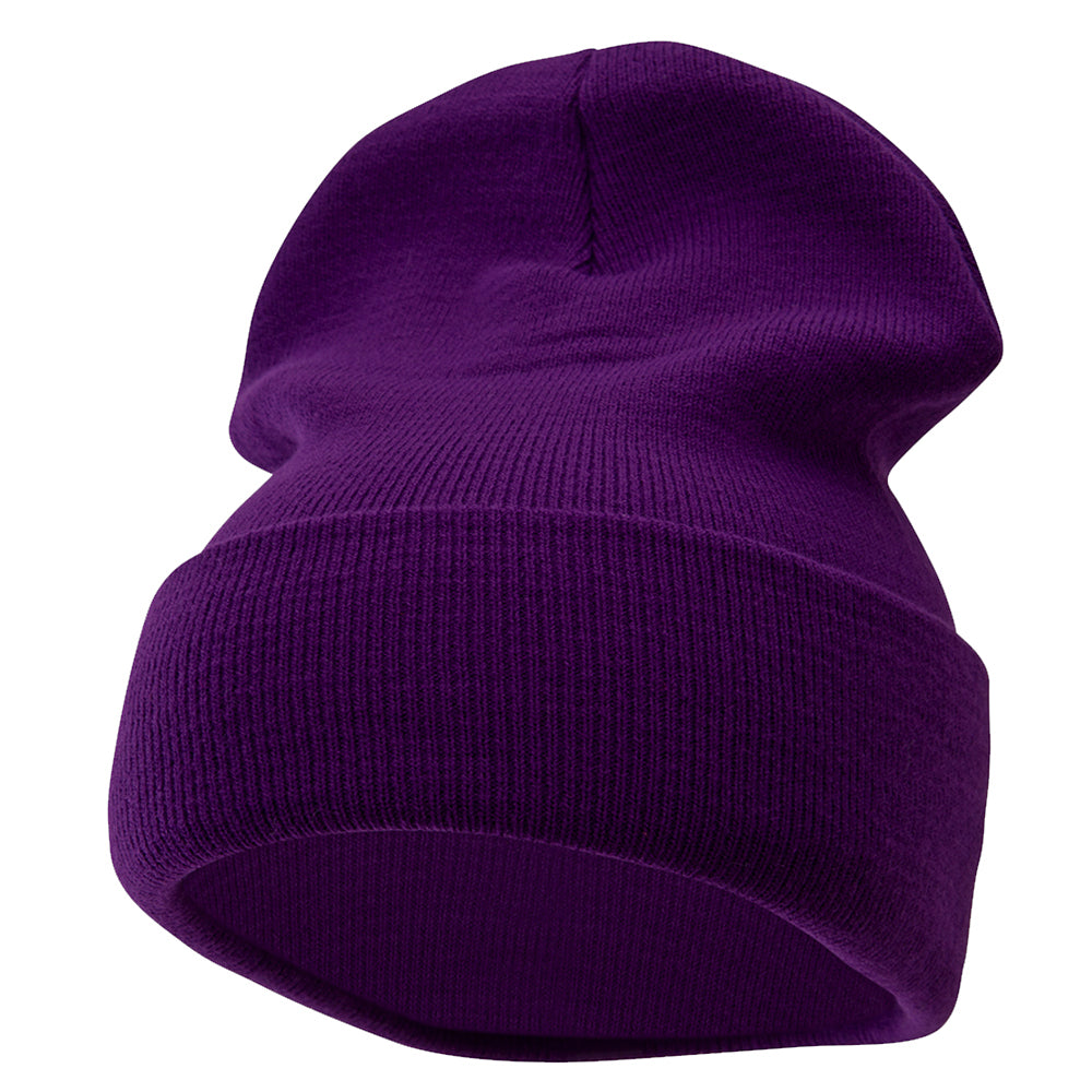 12 Inch Solid Knit Cuff Long Beanie - Purple OSFM