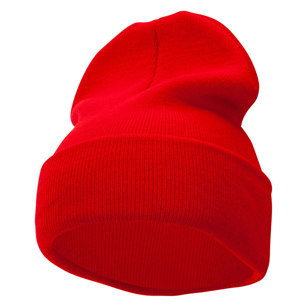 12 Inch Solid Knit Cuff Long Beanie - Red OSFM