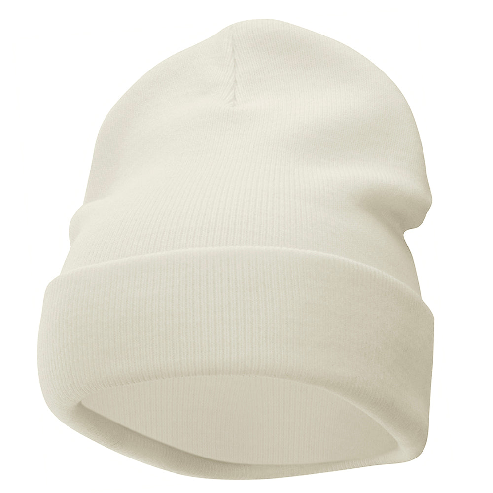 12 Inch Solid Knit Cuff Long Beanie - White OSFM