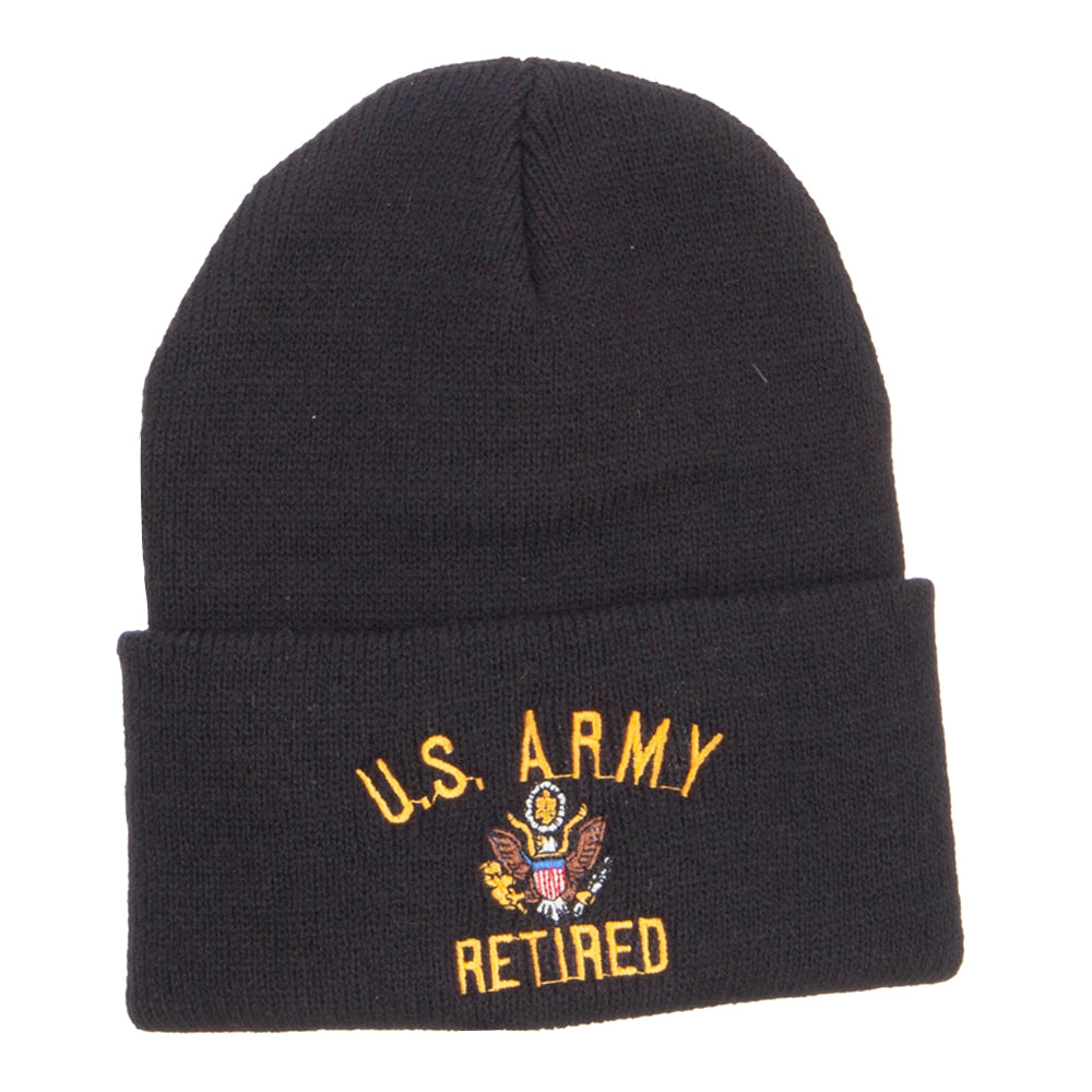 US Army Retired Military Embroidered Long Beanie - Black OSFM