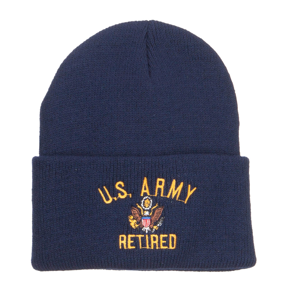 US Army Retired Military Embroidered Long Beanie - Navy OSFM