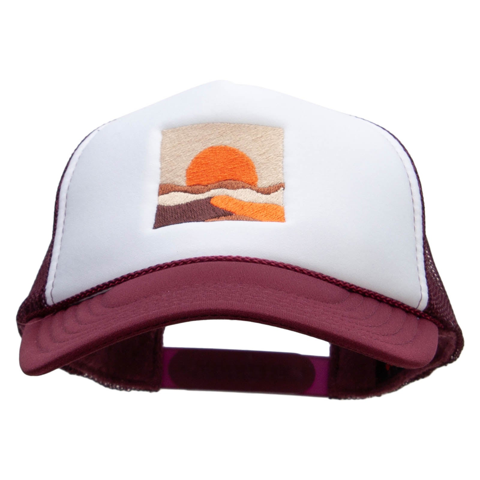 Desert Landscape Embroidered Foam Panel Mesh Snapback - Maroon White OSFM