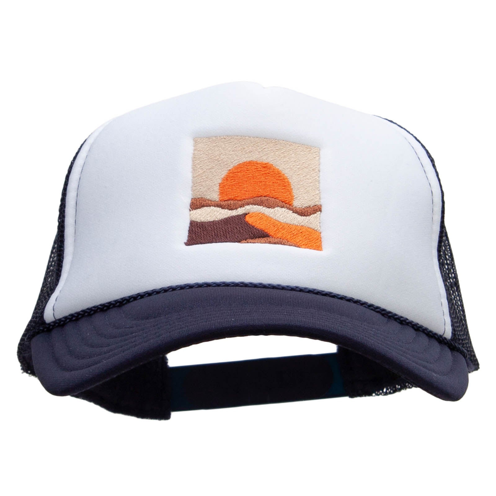 Desert Landscape Embroidered Foam Panel Mesh Snapback - Navy White OSFM