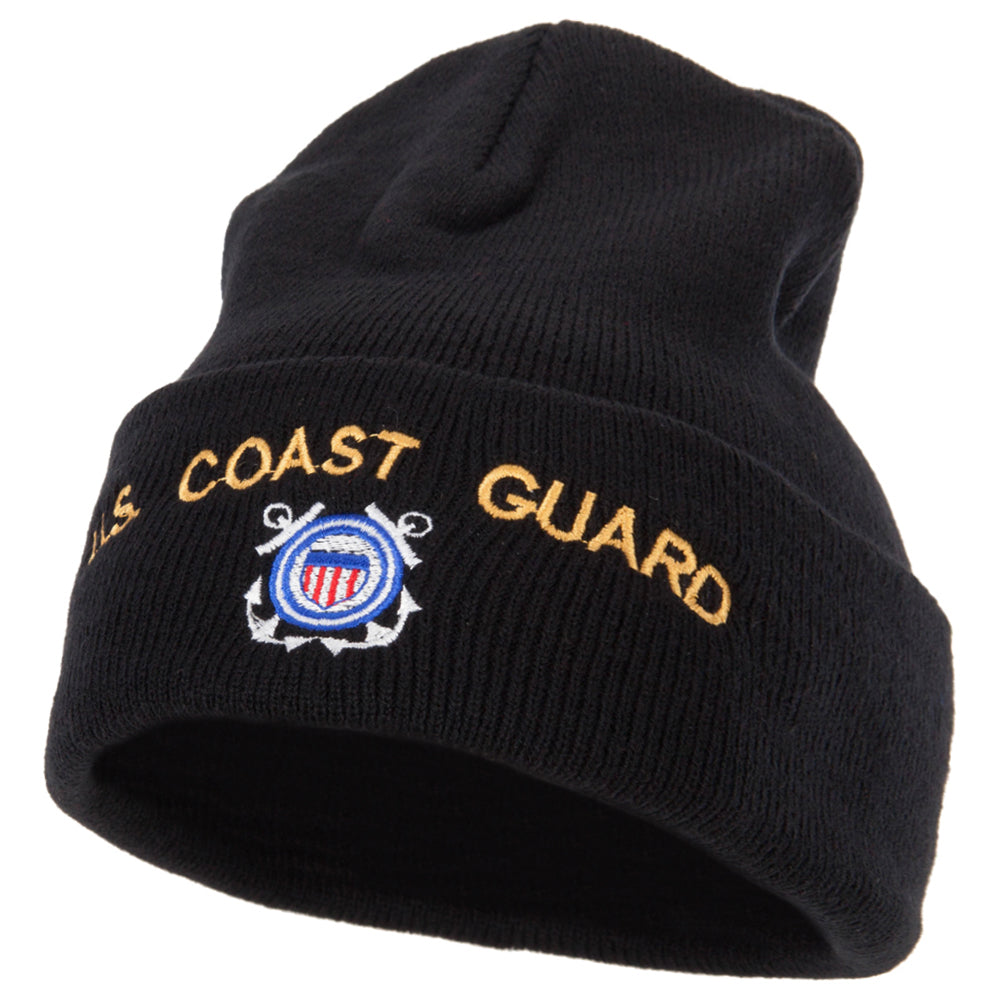 US Coast Guard Logo Embroidered Long Beanie - Black OSFM