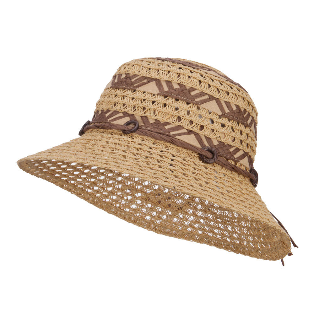 Straw Braid Coconut Beaded Bucket Hat - Natural OSFM