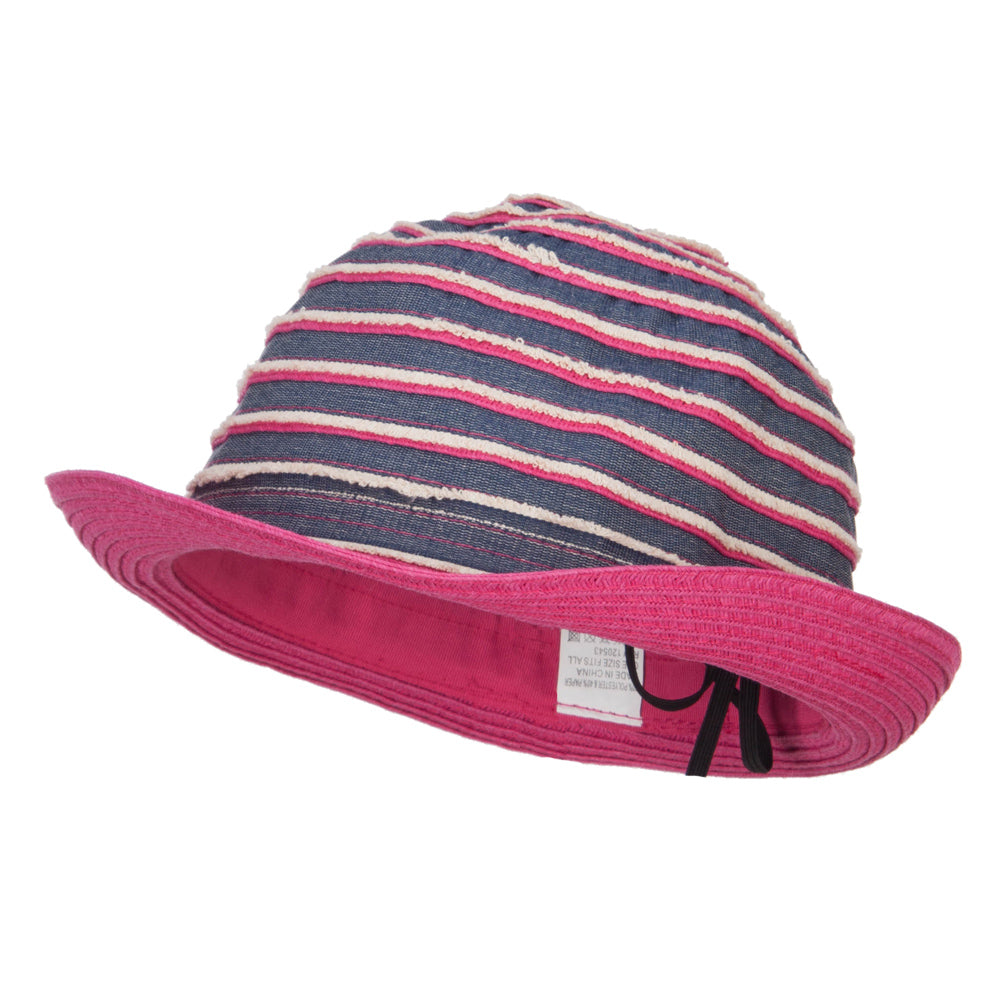 Girl&#039;s Striped Paper Braid Fedora - Fuchusia OSFM